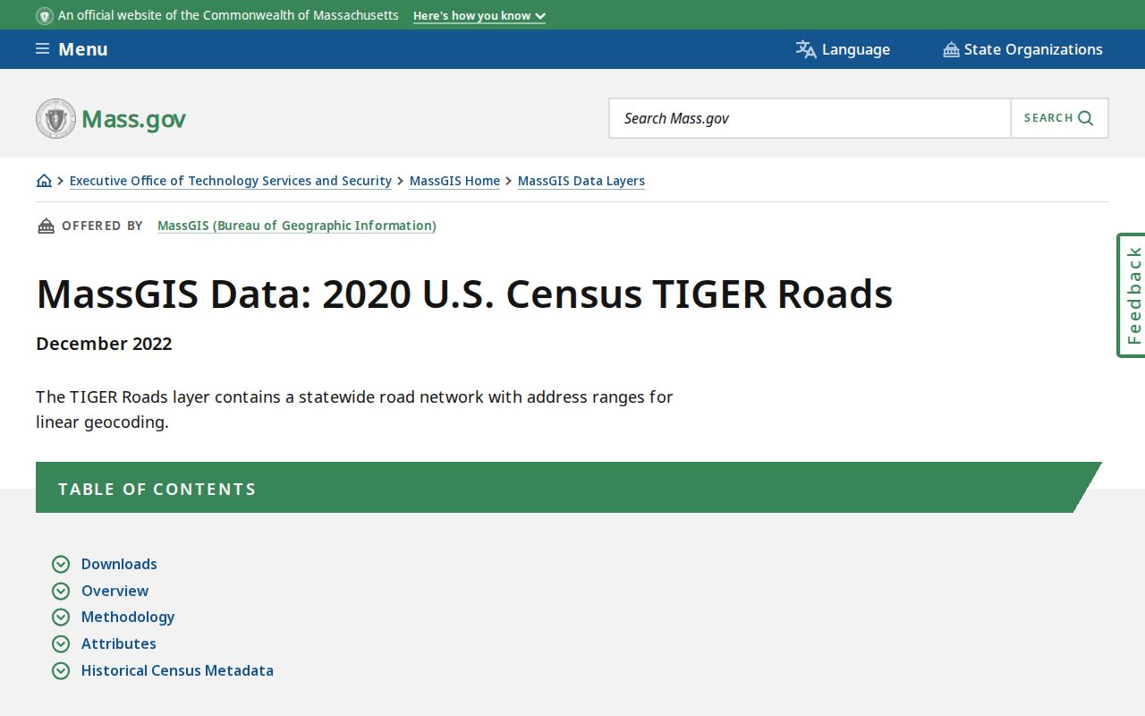 Lynn ZIP code directory screenshot of Massachusetts GIS TIGER roads data